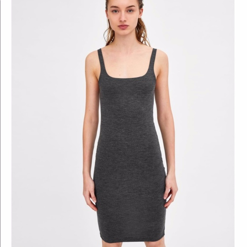ZARA Basic Form Fitting Dress - Charcoal Heathered Grey